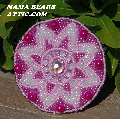 MBA #5614-0097  "Metallic Pink & Clear Luster Glass Bead Round Brooch"