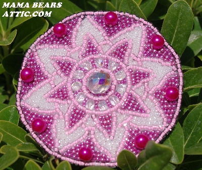 MBA #5614-0097  "Metallic Pink & Clear Luster Glass Bead Round Brooch"