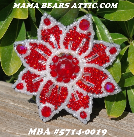 MBA #5614-0019  "Pearl White & Red Bead Flower Brooch"