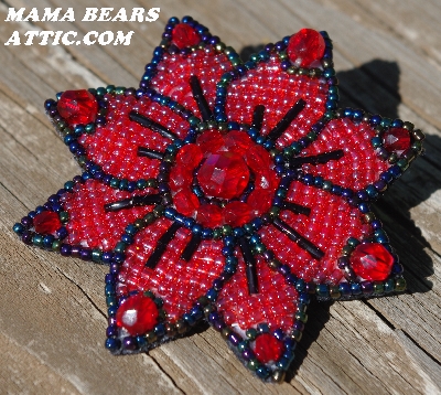 MBA #5614-0073  "Red Bead Flower Brooch" 
