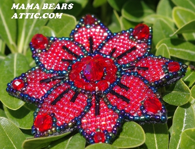 MBA #5614-0073  "Red Bead Flower Brooch" 