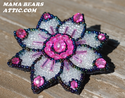 MBA #5614-0096 Hot Pink & Clear Luster Glass Bead Flower Brooch"