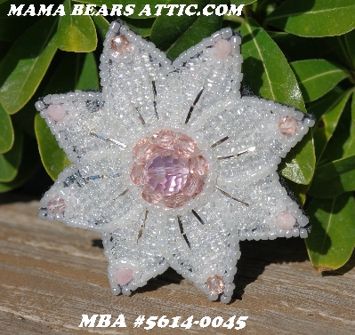 MBA #5614-0045 "Clear Luster, Pearl White & Pink Glass Bead Flower Brooch"