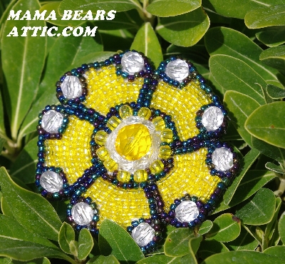 MBA #5614-0093 "Yellow Glass Bead Flower Brooch"
