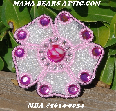 MBA #5614-0034 "Pink & Clear Luster Glass Bead Flower Brooch"
