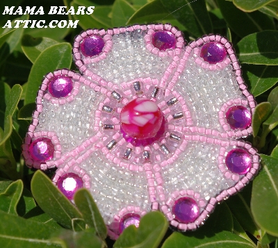MBA #5614-0034 "Pink & Clear Luster Glass Bead Flower Brooch"