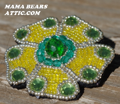 MBA #5614-150 "Yellow & Green Glass Bead Flower Brooch" 