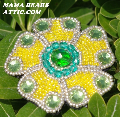 MBA #5614-150 "Yellow & Green Glass Bead Flower Brooch" 