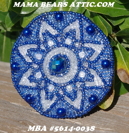 MBA #5614-0038   "Blue Glass Bead Round Brooch"
