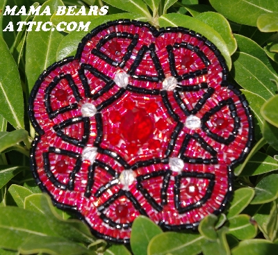 MBA #5614-0084  "Luster Red & Black Glass Bead Brooch"