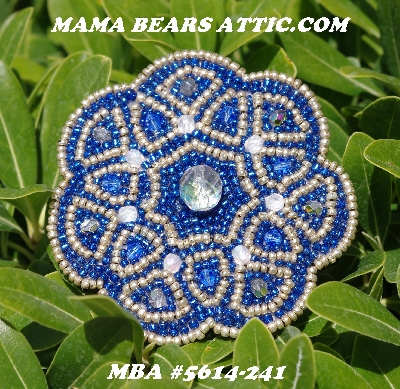 MBA #5614-241  "Metallic Silver & Blue Glass Bead Brooch"