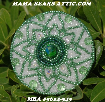 MBA #5614-343 "Metallic Green & Pearl White Round Glass Bead Brooch"