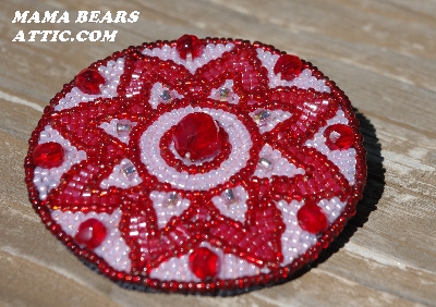 MBA #5614-0051  "Red & Pink Glass Bead Round Brooch"