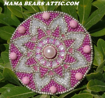 MBA #5614-0056  "Silver & Pink Glass Bead Round Brooch"