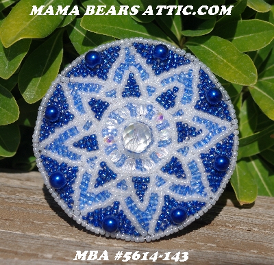 MBA #5614-143  "Pearl White & Blue Glass Bead Round Brooch"