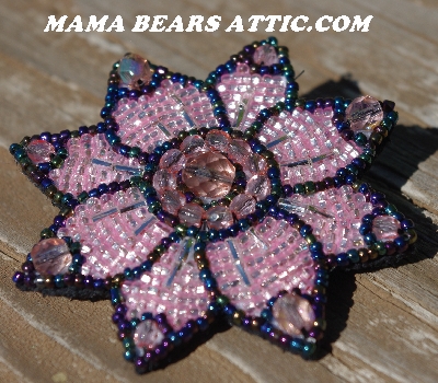MBA #5614-104  "Pink Glass Bead Flower Brooch"