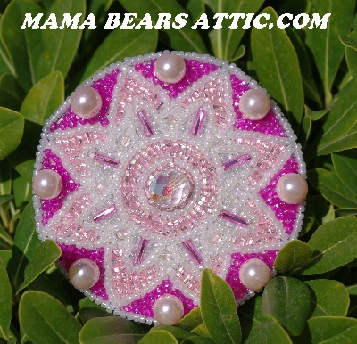 MBA #5614-140  "Hot Pink & Pearl White Glass Bead Round Brooch"