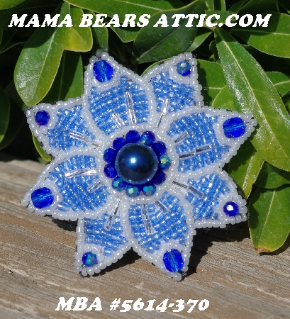MBA #5614-370 "Pearl White & Blue Glass Bead Flower Brooch"