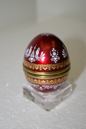 +MBA #11-222  1980's Made In Austria Elizabeth Steinbock Red Enamled Egg Trinket Box