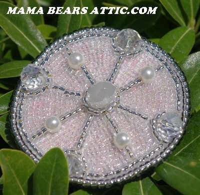MBA #5615-9773  "Silver & Light Pink Glass Bead Round Brooch"