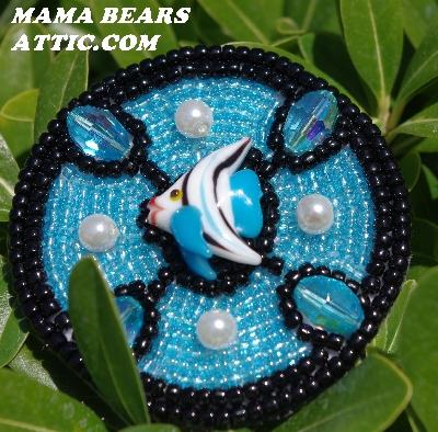 MBA #5615-9795  "Black & Blue Round Glass Bead Angelfish Brooch"