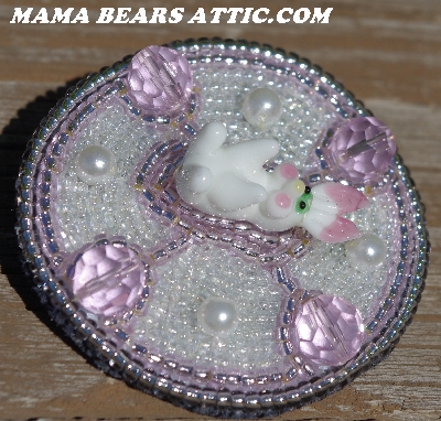 MBA #5615-9800  "Pink & Clear Luster Glass Bead Bunny Brooch"