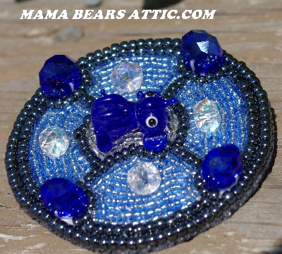 MBA #5615-9831  "Gun Metal & Blue Glass Bead Elephant Brooch"