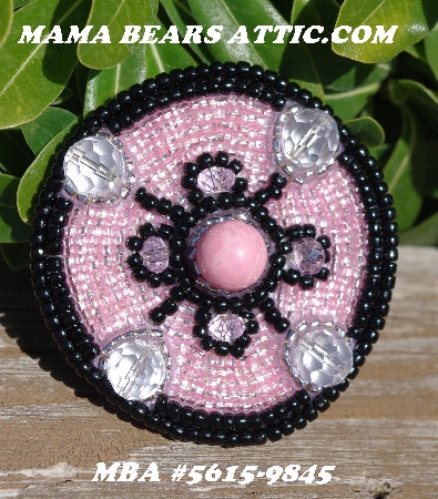 MBA #5615-9845  "Pink & Black Glass Bead Brooch"