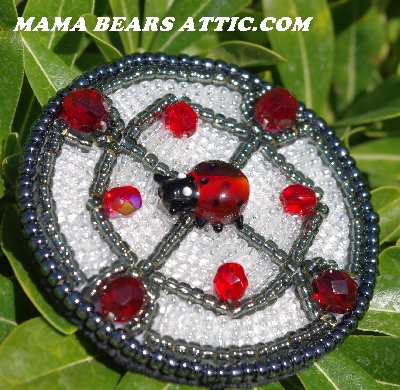MBA #5615-9859 "Grey, Clear Luster & Red Bead Ladybug Bead Brooch"
