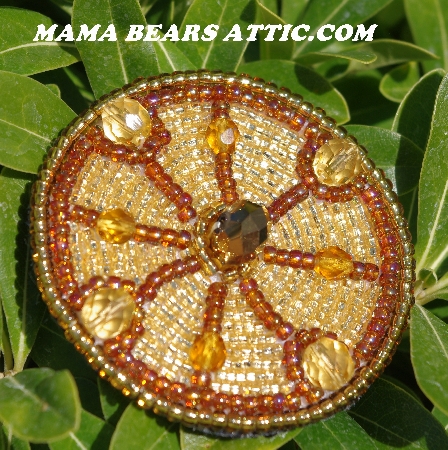 MBA #5615-9865  "Gold & Amber Glass Bead Brooch"