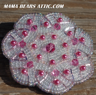 MBA #5616B-123  "Pink & Clear Luster Glass Bead Brooch"