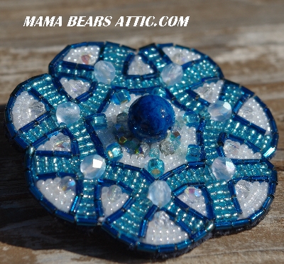 MBA #5616B-153  "Blue & Pearl White Glass Bead Brooch"