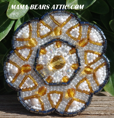 MBA #5616B-171  "Gold & White Glass Bead Brooch"