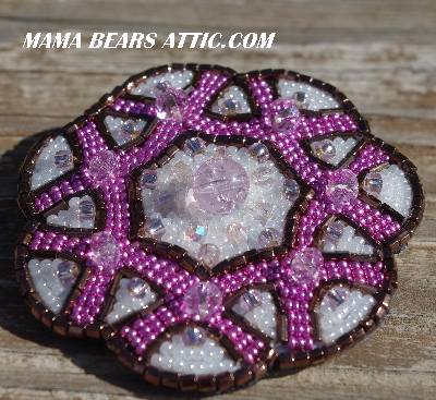 MBA #5616B-186  "Metallic Pink & Pearl White Glass Bead Brooch"