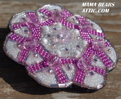 MBA #5616B-213  "Pink & White Glass Bead Brooch"