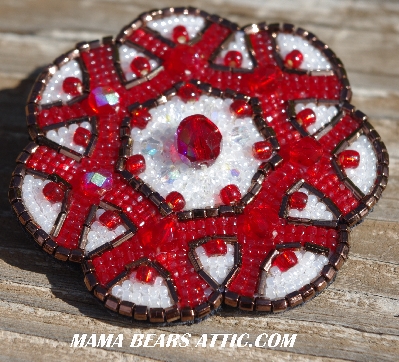 MBA #5616B-228  "Red & White Glass Bead Brooch"