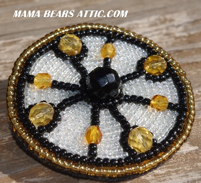 MBA #5616B-244 "Black. Gold & Clear Luster Glass Bead Brooch"