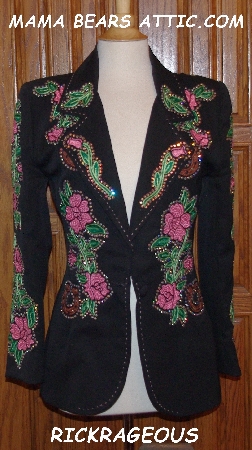 MBAJ B#0366  "Rickrageous Black "Pink Roses & Horseshoes" Blazer"
