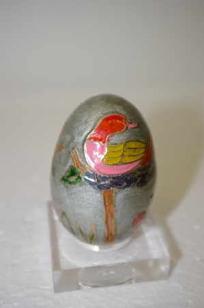 +MBA #11-252     1980's  Rare Metal  Hand Carved & Painted Bird Egg