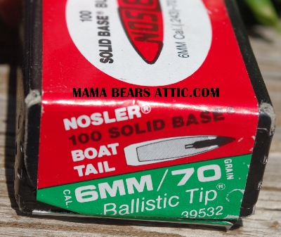 MBA #5624-1402   "Vintage Nosler 100 Solid Base Boat Tail 6MM/70 Gr Ballistic Tip #39532"