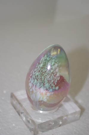 +MBA #11-128  1994 Signed "GES" Hand Made Pink Toned Art Glass Egg