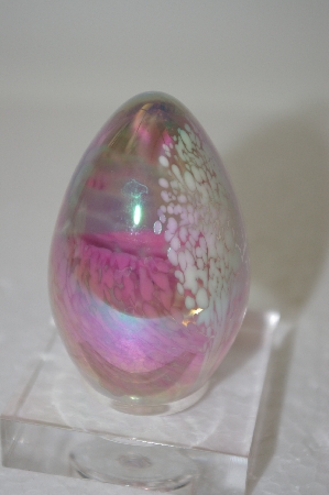 +MBA #11-128  1994 Signed "GES" Hand Made Pink Toned Art Glass Egg