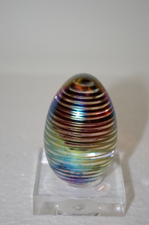 +MBA #11-118  Artist Signed & Dated 1985 Multi Colored Spiral Art Glass Egg
