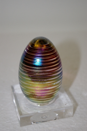 +MBA #11-118  Artist Signed & Dated 1985 Multi Colored Spiral Art Glass Egg