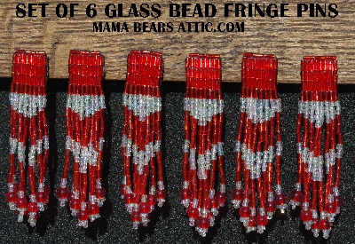MBA #5631B-3418  "Luster Red Set Of 6 Glass Bead Fringe Pins"