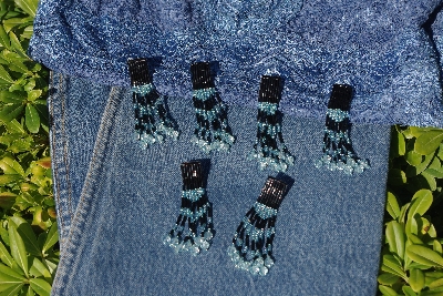 MBA #5631B-3391 "Aqua Blue Set Of 6 Glass Bead Fringe Pins"