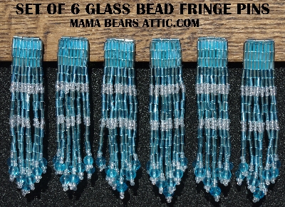 MBA #5631B-3391 "Aqua Blue Set Of 6 Glass Bead Fringe Pins"