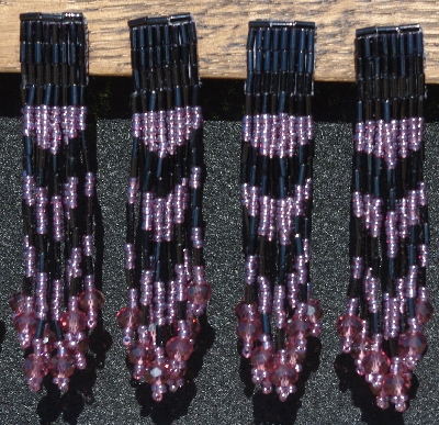 MBA #5631B-3371 "Black & Purple Set Of 6 Glass Bead Fringe Pins"