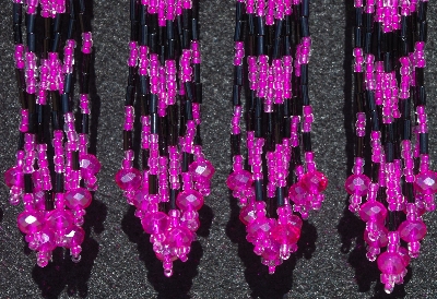 MBA #5631B-3341  "Fuchsia Pink & Black Set Of 6 Glass Bead Fringe Pins"