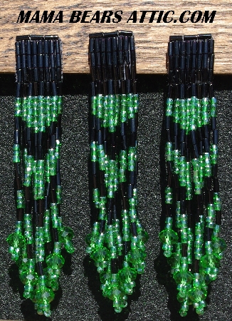 MBA #5631B-3312  "Black & Green Set Of 6 Glass Bead Fringe Pins"